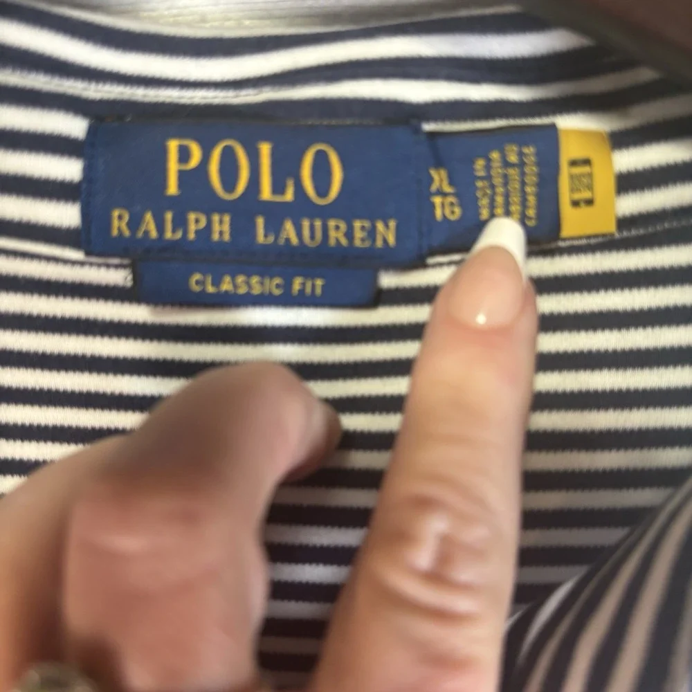 Polo By Ralph Lauren Men's Polo-Navy/White Stripe- Classic Fit XL. Cotton‎